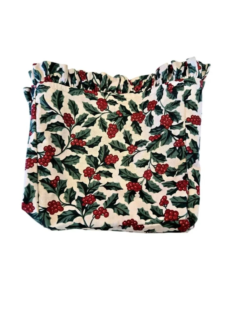 Longaberger Traditional Holly Christmas 100% Cotton Square Fabric Basket Liner